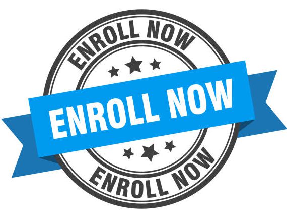 enroll now label. enroll now blue band sign. enroll now